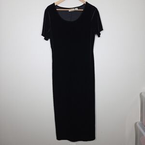 Vtg 90s Y2K Black Velvet Maxi Dress Back Slit Goth Vamp Whimsigoth Fairy 10